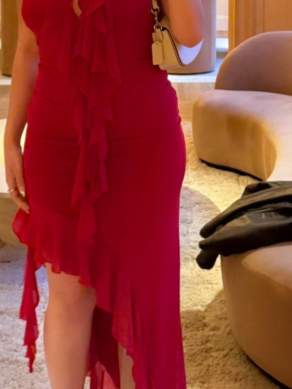 Red Ruffled High-Low Halter Dress - Picture 3 of 4